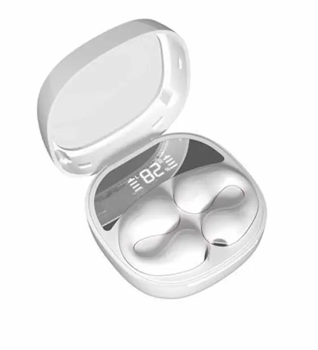 Main image of GLOGO Clip-On Open Ear Headphones, Wireless Earbuds Bluetooth 5.3, Clip Earbud with Digital Display Charging Case 80 Hours Playtime, IPX5 Waterproof Sports Earbuds for Cycling Running, White