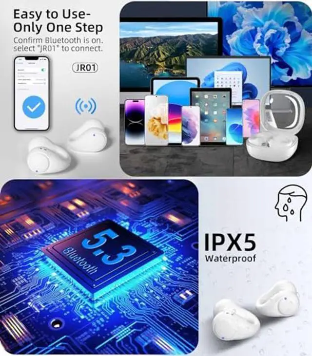 Alt view image 2 of 5 - GLOGO Clip-On Open Ear Headphones, Wireless Earbuds Bluetooth 5.3, Clip Earbud with Digital Display Charging Case 80 Hours Playtime, IPX5 Waterproof Sports Earbuds for Cycling Running, White