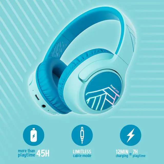 Alt view image 2 of 5 - PowerLocus Bobo Blue Kids Headphones with Premium Fabric Carry Case