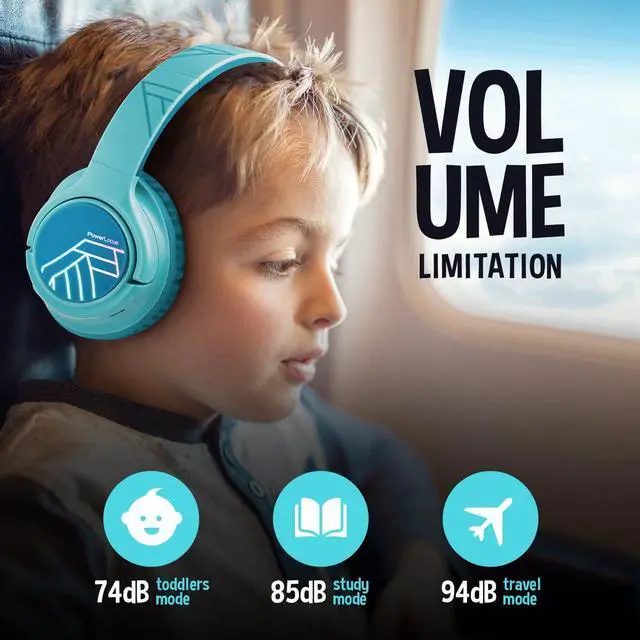 Alt view image 4 of 5 - PowerLocus Bobo Blue Kids Headphones with Premium Fabric Carry Case