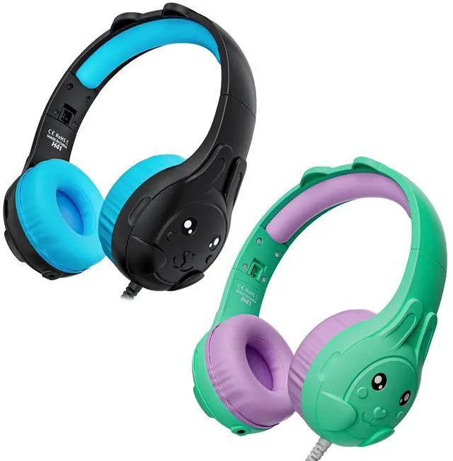 Main image of ZIUMIER Kids Headphones, with Microphone, 80/90dB Volume Limiter, Audio Sharing Port, Toddler Headphones for School Travel, 2Packs Black and Green