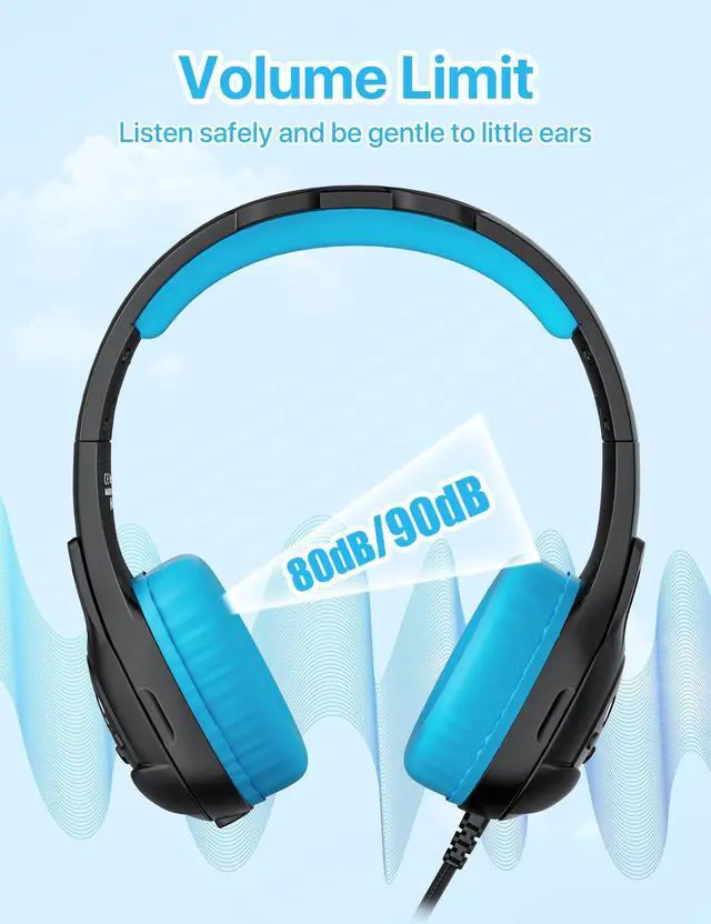 Alt view image 3 of 5 - ZIUMIER Kids Headphones, with Microphone, 80/90dB Volume Limiter, Audio Sharing Port, Toddler Headphones for School Travel, 2Packs Black and Blue