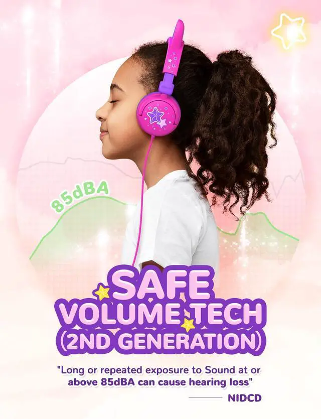 Alt view image 4 of 5 - iClever Kids Cat Headphones Bundles, LED Ligths Up, Stereo Sound Foldable Headphones for iPad Tablets Travel Kids Gift