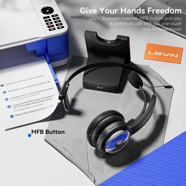 Alt view image 4 of 5 - LEVN Wireless Headset with Charging Base Classic and Updated