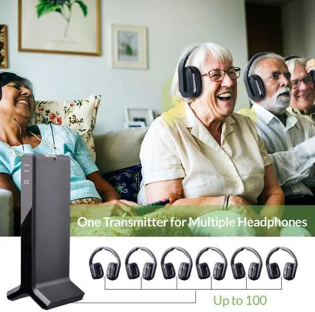 Alt view image 2 of 5 - Multiple Wireless Headphones for TV, 4 Headphones w/ 1 Transmitter, No Audio Delay, Easy to Use, Individual Volume Control - HT2804