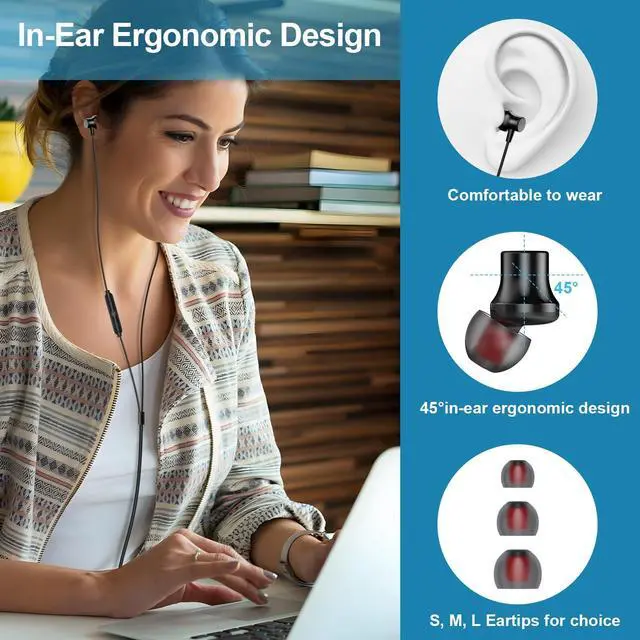 Alt view image 5 of 5 - COOYA USB C Headphones for Samsung Galaxy S25 Ultra S24+ A16 A56 A35 Type C Wired Earbuds Magnetic Bass Noise Canceling Right Angle In-Ear Earphone with Mic for iPhone 16 Pro 16e 15 iPad 11 Pixel 9 8a