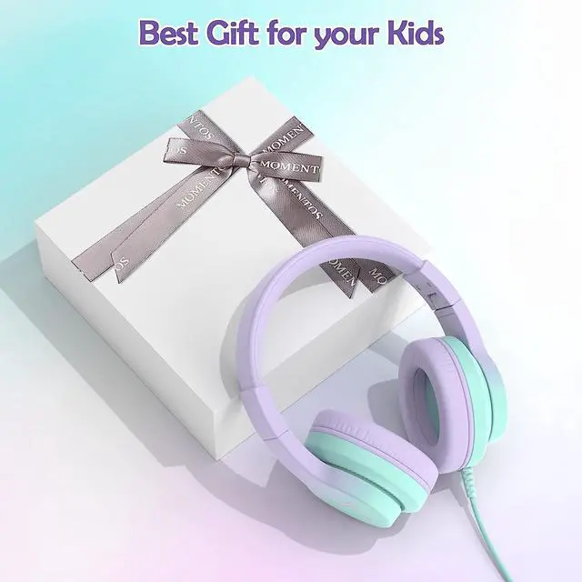 Alt view image 5 of 5 - Candy Bila Kids Headphones, Wired Headphones for Kids Over Ear with Microphone, 85/94dB Volume Limiter Headphone for Girls Boys, Foldable Headphone for Learning & Entertainment,Gradient Purple