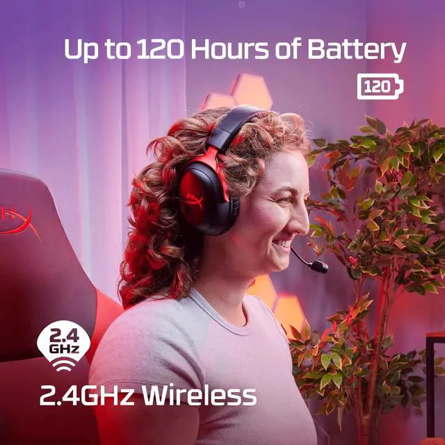 Alt view image 2 of 5 - HyperX Cloud III Wireless - Gaming Headset for PC, PS5, PS4, up to 120-hour Battery, 2.4GHz Wireless, DTS Spatial Audio, 53mm Angled Drivers, Memory Foam, Durable Frame, 10mm Microphone, Black/Red