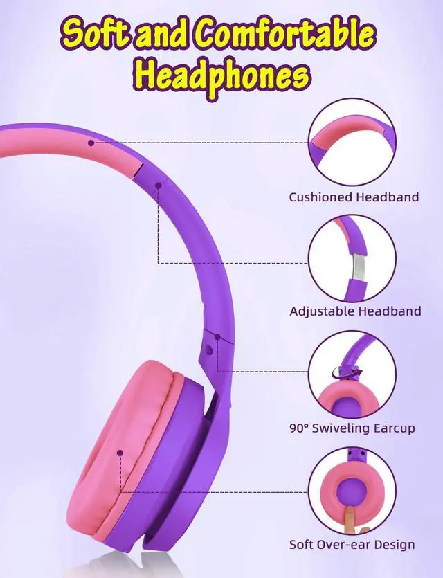Alt view image 5 of 5 - Voopwink Kids Headphones with Microphone, Wired Over Ear Headsets with Limited Volume 85dB/ 94dB for Boys Girls Teens Children Online School/Travel/iPad/Tablet/Cellphone