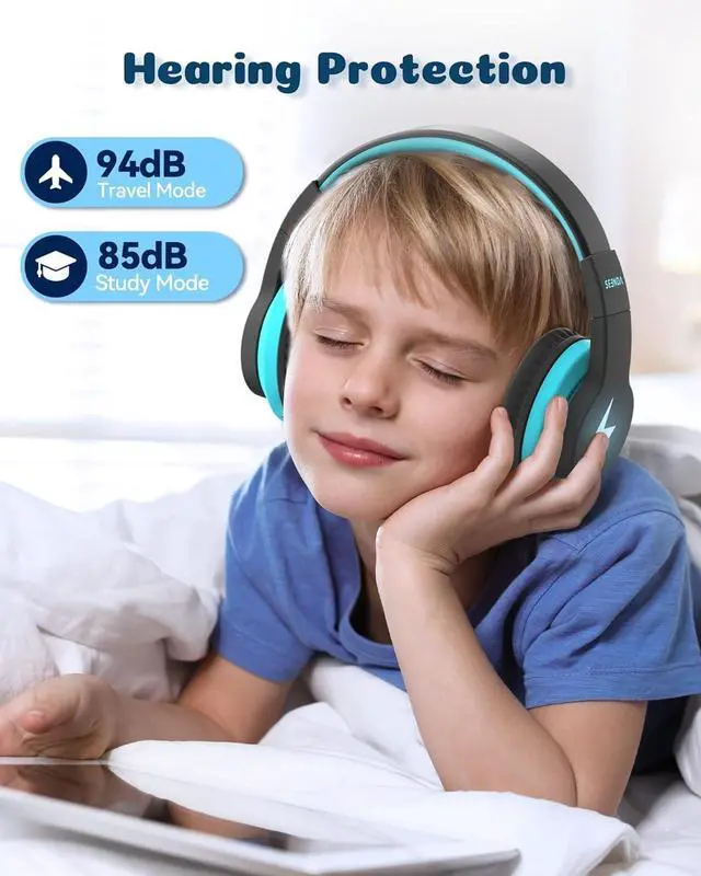 Alt view image 2 of 5 - seenda Kids Bluetooth Headphones Boys, Kids Wireless Headphones with 85/94dB Volume Limited, 45H Playtime, 3 Lighting Modes, Built-in Mic, Over Ear Headset with Aux Cord for iPad/Tablet/Travel/School