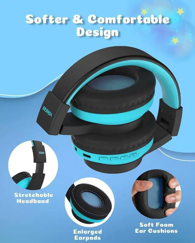 Alt view image 5 of 5 - seenda Kids Bluetooth Headphones Boys, Kids Wireless Headphones with 85/94dB Volume Limited, 45H Playtime, 3 Lighting Modes, Built-in Mic, Over Ear Headset with Aux Cord for iPad/Tablet/Travel/School
