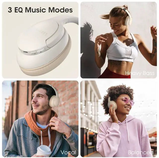 Alt view image 5 of 5 - DOQAUS Upgrade Bluetooth Headphones Over Ear, 90H Playtime BT 5.3 Wireless Headphone EQ Modes, Built-in HD Mic, HiFi Stereo Sound, Deep Bass, Memory Foam Cups for Phone/PC&Travel/Gym/Workout