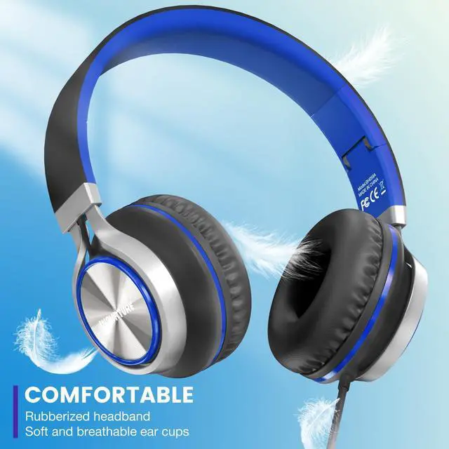 Alt view image 2 of 5 - INFURTURE USB C(Type C) Wired Headphones with Mic & Volume Control, Only 191g Lightweight Foldable for Smartphone/Tablet, Plug-in Corded Headphone Over Ear (Blue