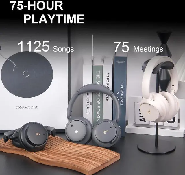 Alt view image 2 of 5 - Edifier H9 Hybrid Active Noise Cancelling Headphones Bluetooth 5.4, Over Ear Headphones Wireless with 75H Playtime, Hi-Res Audio, Spatial Audio, Multipoint Connection, Clear Calls, Foldable - Grey