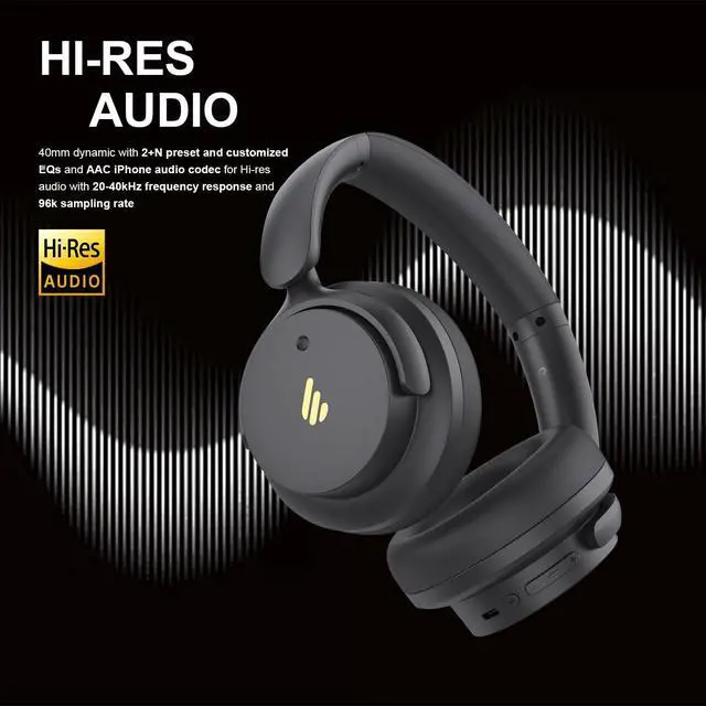 Alt view image 4 of 5 - Edifier H9 Hybrid Active Noise Cancelling Headphones Bluetooth 5.4, Over Ear Headphones Wireless with 75H Playtime, Hi-Res Audio, Spatial Audio, Multipoint Connection, Clear Calls, Foldable - Grey