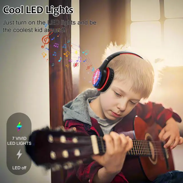 Alt view image 5 of 5 - Voopwink Kids Headphones Wired with Microphone, USB-C, Over Ear, Black-Red, KH3-R