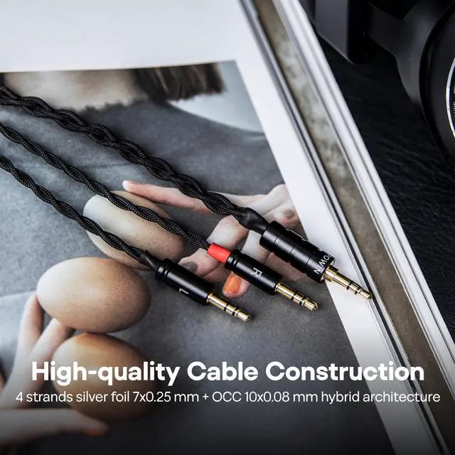 Alt view image 3 of 5 - Linsoul Tripowin Nova Monitor Headphone Cable, Over-Ear Headphone Wire, 4-Strand Silver Foil/OCC Hybrid Upgrade Cable, 2M, Dual 3.5mm to 4.4mm/3.5mm/XLR Plug, for Musicians Audiophiles (4.4mm, Black)