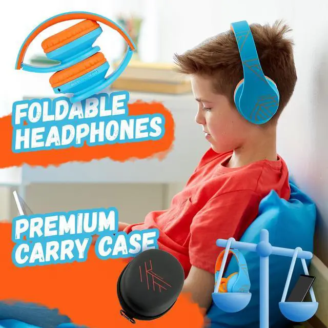 Alt view image 5 of 5 - PowerLocus Kids Headphones Over-Ear, Bluetooth Wireless Headphones for Kids,with Microphone, Safe 85DB Volume Limited, Foldable with Carry Case, Audio Cable, Micro SD mode for Online Classes,PC,Phones