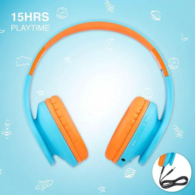 Alt view image 4 of 5 - PowerLocus Kids Headphones Over-Ear, Bluetooth Wireless Headphones for Kids,with Microphone, Safe 85DB Volume Limited, Foldable with Carry Case, Audio Cable, Micro SD mode for Online Classes,PC,Phones