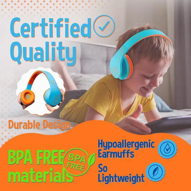 Alt view image 3 of 5 - PowerLocus Kids Headphones Over-Ear, Bluetooth Wireless Headphones for Kids,with Microphone, Safe 85DB Volume Limited, Foldable with Carry Case, Audio Cable, Micro SD mode for Online Classes,PC,Phones