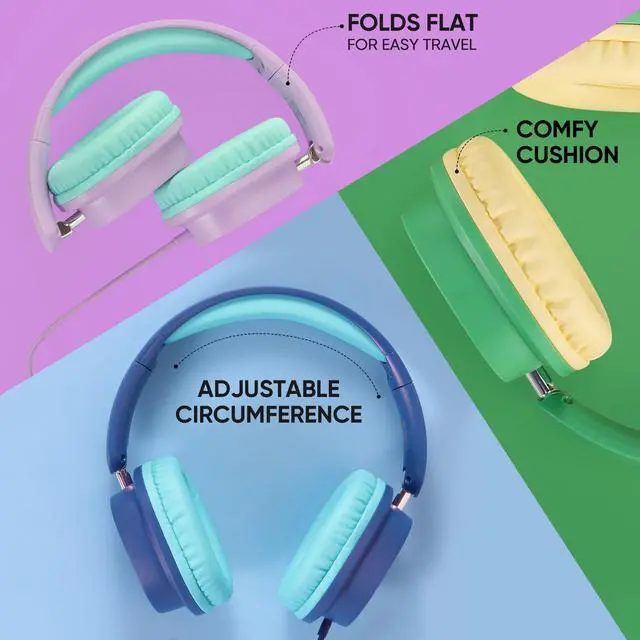 Alt view image 3 of 5 - A+ Scholars Kids Headphones for School Bulk Set 5-Pack Over-Ear, Foldable, 3.5mm Jack, Wired Earphones for Classroom, Library, Airplane, for Online Learning and Travel (Colorful)