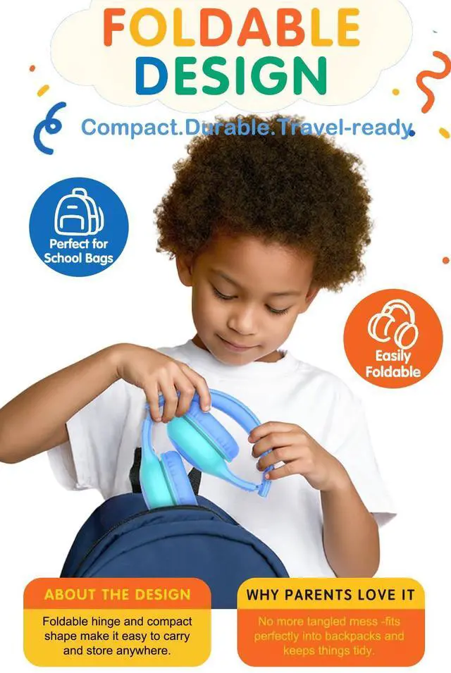 Alt view image 5 of 5 - ADOOPE Wired Kids Headphones with USB C Plug, 85dB Volume Limiting Safe Hearing Protection, Adjustable Headband, Tangle-Free Cord Headphones for School, Tablet, Travel(Gradient Blue)