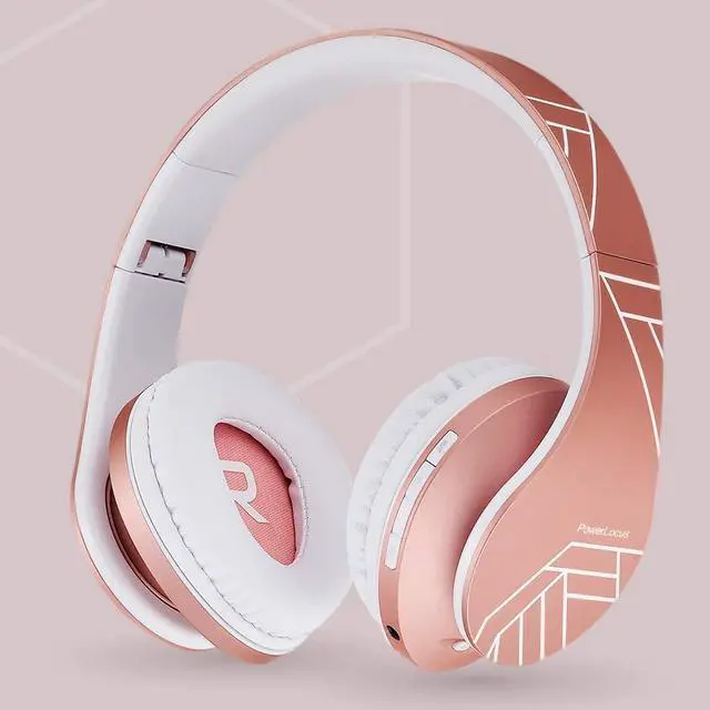 Alt view image 3 of 5 - PowerLocus Bluetooth Over-Ear Headphones, Wireless Stereo Foldable Headphones Wireless and Wired Headsets with Built-in Mic, Micro SD/TF, FM for iPhone/Samsung/iPad/PC (Rose Gold)