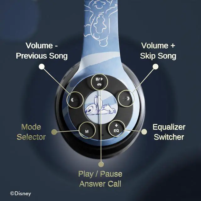 Alt view image 5 of 5 - Disney Stitch Watercolor Swirl Bluetooth Over-Ear Headphones, Wireless Foldable Headset with Built-in Microphone - Stitch Watercolor Swirl Design, for Adults and Kids, Comfortable Auriculares