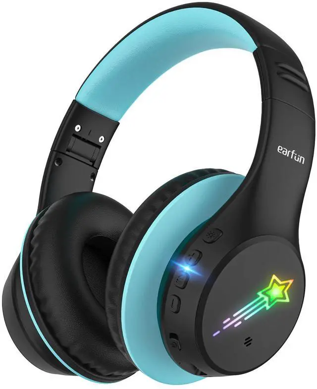 Main image of EarFun K4 Kids Bluetooth Headphones, Wireless Headphones with LED Lights, 74/85/94dBA Volume Limited, Built-in Mic, 90H Playtime, Bluetooth 5.4 Over Ear Headphone for iPad/Tablet/School, Dark Black