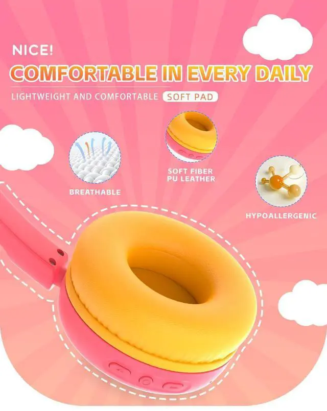 Alt view image 2 of 5 - Kids Bluetooth Headphones,Toddler Headphones with Microphone,85dB Volume Limited,Bluetooth 5.3 Twistable Lightweight Kids Wireless Earphones for Boy Girl Tablet Travel School