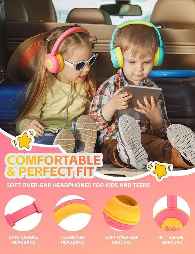 Alt view image 4 of 5 - Kids Bluetooth Headphones,Toddler Headphones with Microphone,85dB Volume Limited,Bluetooth 5.3 Twistable Lightweight Kids Wireless Earphones for Boy Girl Tablet Travel School