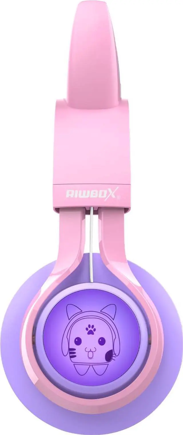 Alt view image 3 of 5 - Riwbox Kids Headphones, CT-7S Cat Ear Bluetooth Headphones with LED Light, 85dB Volume Limiting, Over Ear with Microphone for Laptop/PC/TV (Pink&Purple)