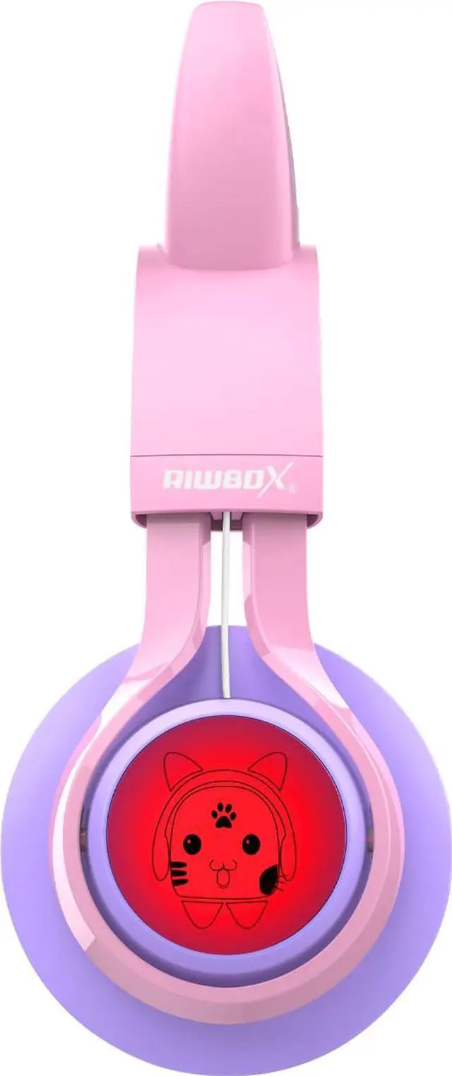 Alt view image 5 of 5 - Riwbox Kids Headphones, CT-7S Cat Ear Bluetooth Headphones with LED Light, 85dB Volume Limiting, Over Ear with Microphone for Laptop/PC/TV (Pink&Purple)