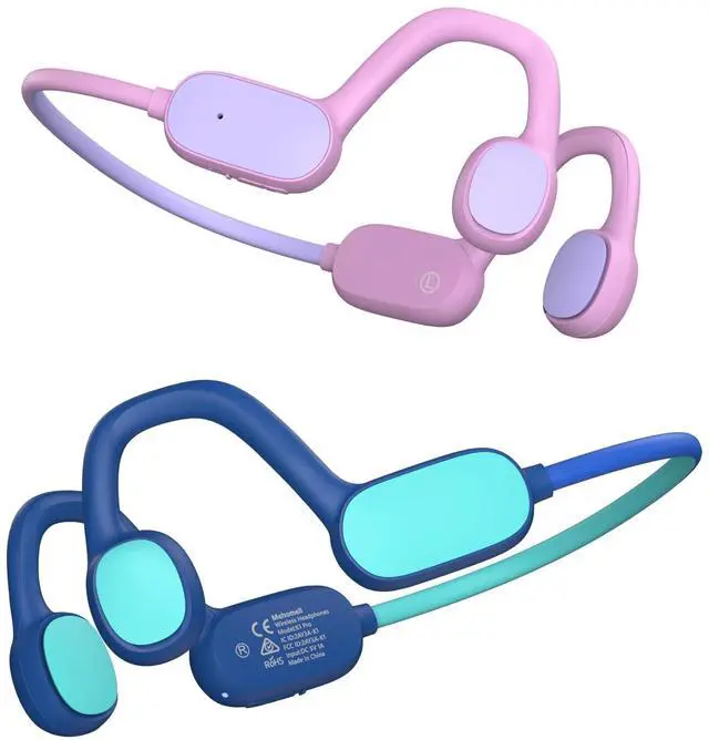 Main image of Mehomeli Kids Headphones, Bluetooth 5.2 Air Conduction Open Ear Headphones, 85dB Volume Limiting, Blue Pink
