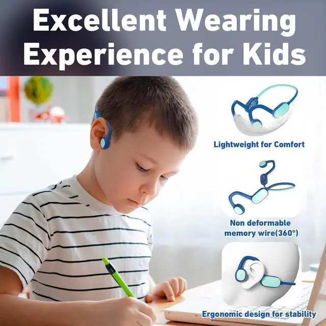 Alt view image 3 of 5 - Mehomeli Kids Headphones, Bluetooth 5.2 Air Conduction Open Ear Headphones, 85dB Volume Limiting, Blue Pink