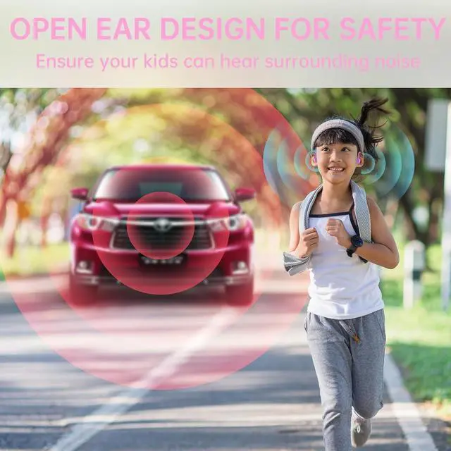 Alt view image 4 of 5 - Mehomeli Kids Headphones, Bluetooth 5.2 Air Conduction Open Ear Headphones, 85dB Volume Limiting, Blue Pink
