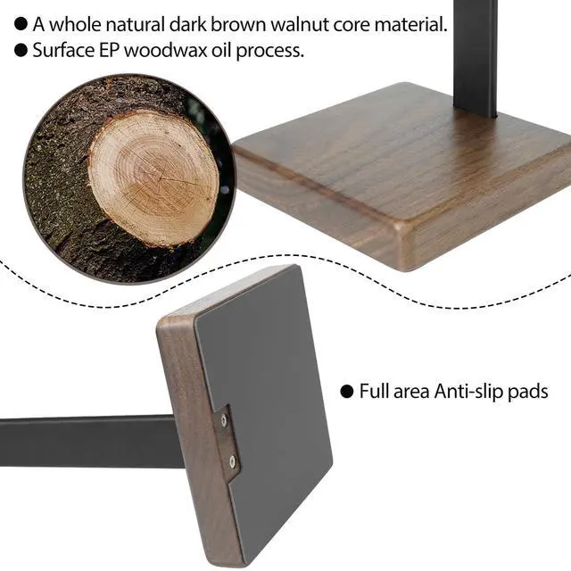 Alt view image 4 of 5 - Headphone Stand for Desk - Wooden Headset Stand for Desk - Wooden Headphone Holder with Airpods Max and More(Square)