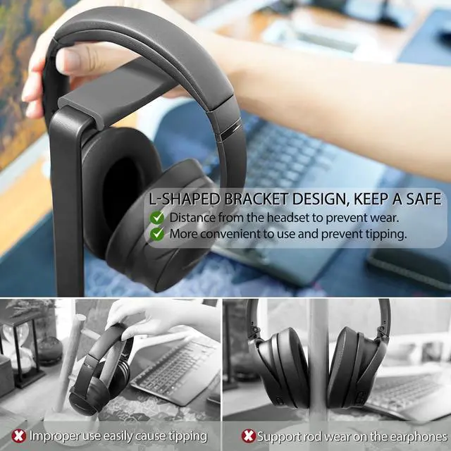 Alt view image 5 of 5 - Headphone Stand for Desk - Wooden Headset Stand for Desk - Wooden Headphone Holder with Airpods Max and More(Square)