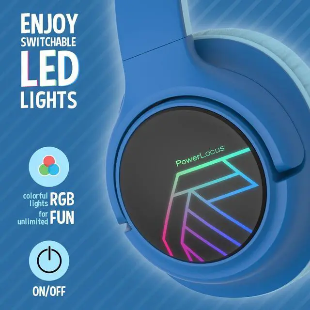 Alt view image 3 of 5 - PowerLocus Kids Wireless Headphones, Bluetooth Kids Headphones LED Lights Over Ear with 74/85/94dB Volume Limited, 45H Playtime,Built-in Mic, Two Device Share Mode, HD Stereo for Travel/PC/Tablet