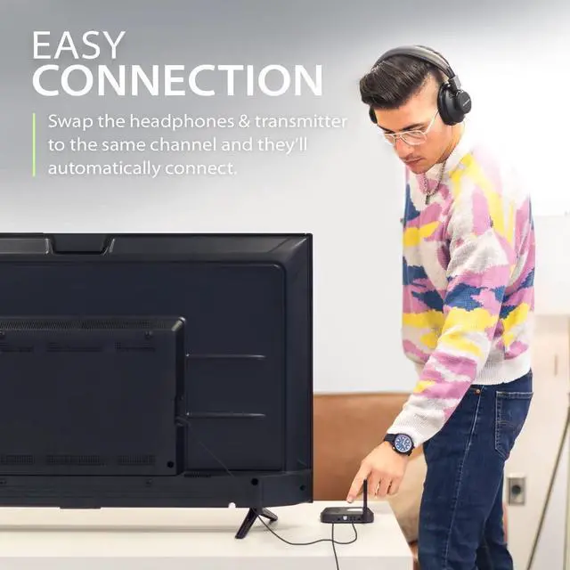 Alt view image 3 of 5 - Avantree Shift - Wireless TV Multiple Headphones Pack, Ideal for Watching 2 or More TVs, with Cross-Compatibility, Pass-Through, Long Range, Scalable to 3 Transmitters and 100 Headphones