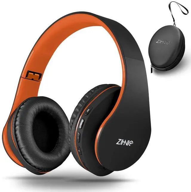 Main image of ZIHNIC Bluetooth Headphones Over-Ear, Foldable Wireless and Wired Stereo Headset Micro SD/TF, FM for Cell Phone,PC,Soft Earmuffs &Light Weight for Prolonged Wearing(Black/Orange)