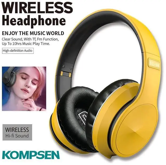 Alt view image 3 of 5 - KOMPSEN Adult Noise Cancelling Headphones, Foldable Over Ear Wireless Bluetooth Headphones with Microphone Deep Bass for Cellphone PC Class Game Office Home Travel-Yellow