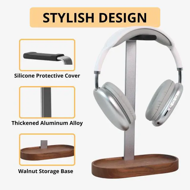 Alt view image 5 of 5 - muso wood Headphone Stand & Desktop Headset Holder | Space-Saving Premium Solid Wood Storage Base for Gaming Headsets, AirPods Max, VR Gear - Modern Desktop/Workspace Essential