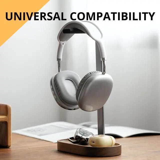 Alt view image 4 of 5 - muso wood Headphone Stand & Desktop Headset Holder | Space-Saving Premium Solid Wood Storage Base for Gaming Headsets, AirPods Max, VR Gear - Modern Desktop/Workspace Essential