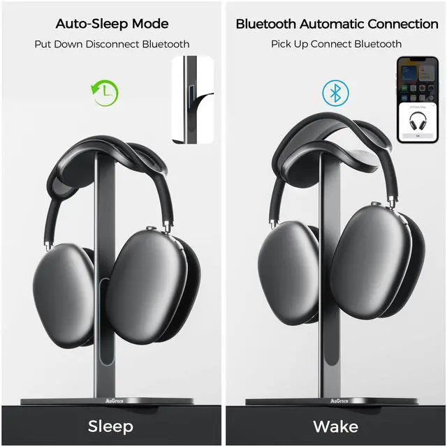 Alt view image 2 of 5 - MaGrnce Headphone Stand for Airpods Max with Sleep Mode Aluminum Headphone Holder with Anti-Slip Base & Protective Leather Pad for Home/Game Room/Shop Headphone Storage/Display (Dark Grey)