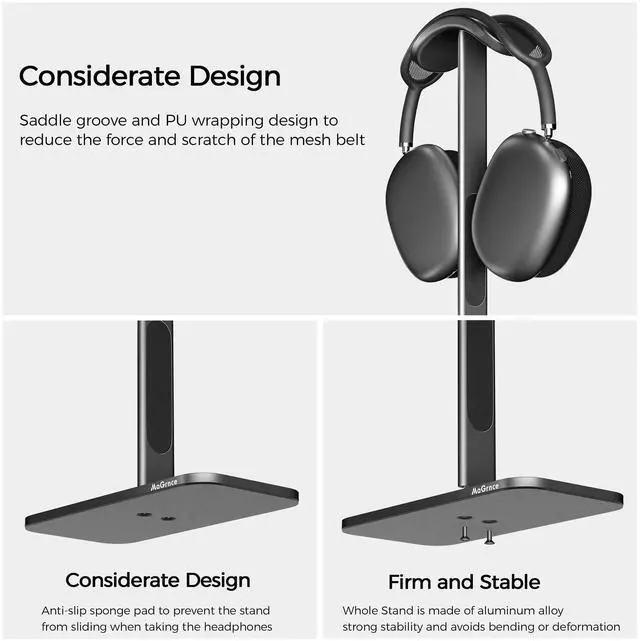 Alt view image 3 of 5 - MaGrnce Headphone Stand for Airpods Max with Sleep Mode Aluminum Headphone Holder with Anti-Slip Base & Protective Leather Pad for Home/Game Room/Shop Headphone Storage/Display (Dark Grey)
