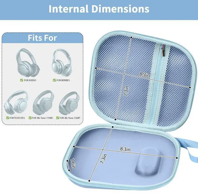 Alt view image 2 of 5 - Headphone Case Compatible with BERIBES/for JBL Tune 510BT/ 720BT/ for Sony WH-CH520/ WH-CH720N/ WH-1000XM4/ for TOZO HT2 Noise Cancelling Headphones, Wireless Bluetooth Over Ear Earphone Bag (Blue)
