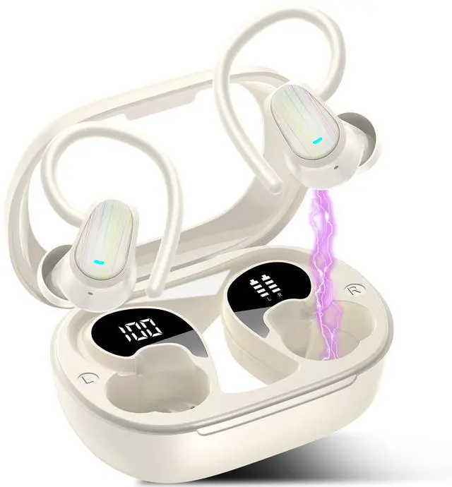 Main image of OYIB Wireless Earbuds Bluetooth 5.4 Headphones Sport, Stereo Deep Bass Bluetooth Earbuds with Earhooks, 50H Over Ear Bud with ENC Mic, IP7 Waterproof Wireless Earphone for Workout/Running, Cream White
