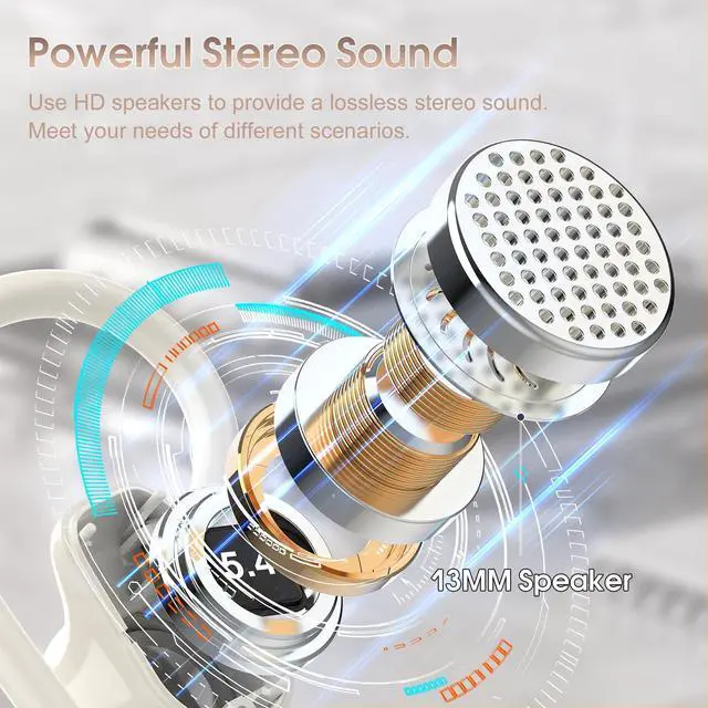 Alt view image 2 of 5 - OYIB Wireless Earbuds Bluetooth 5.4 Headphones Sport, Stereo Deep Bass Bluetooth Earbuds with Earhooks, 50H Over Ear Bud with ENC Mic, IP7 Waterproof Wireless Earphone for Workout/Running, Cream White