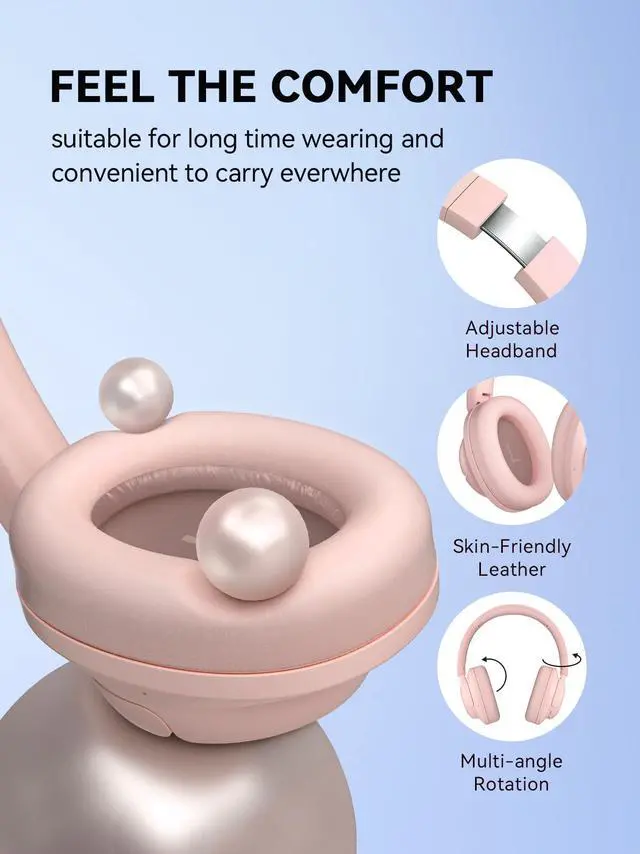 Alt view image 5 of 5 - 1MORE SonoFlow SE HQ31 Wireless Bluetooth Headphones -42dB Noise Cancelling Over-Ear Bluetooth Headset with Hi-Res Audio, 90H Playtime, LDAC, All-Day Comfort for Travel Work Gaming, Pink